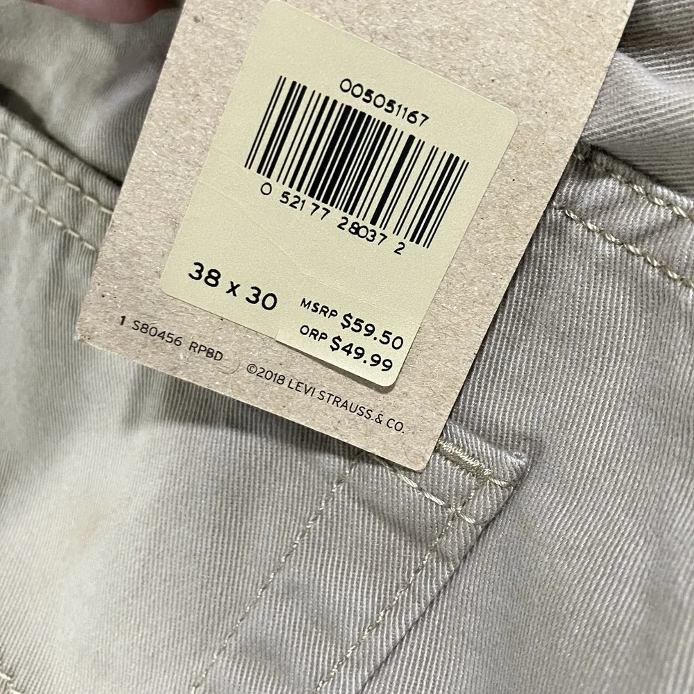 Levi's 505 Regular Fit‎ Jeans Mens Size 38x30 Khaki Straight Leg NWT